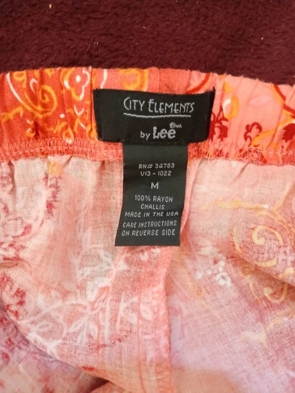 Vintage Lee City Elements Coral Floral Midi Skirt M Boho Cottagecore USA Made
